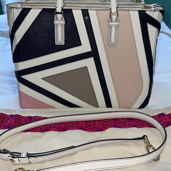 Tory Burch Robinson Fret-Patchwork Tote, Ivory Multi - Picture 2 of 4